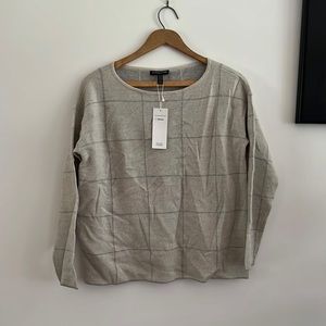 Eileen Fisher Fine Merino Wool Bateau Neck Box Top Bone Womens PS
